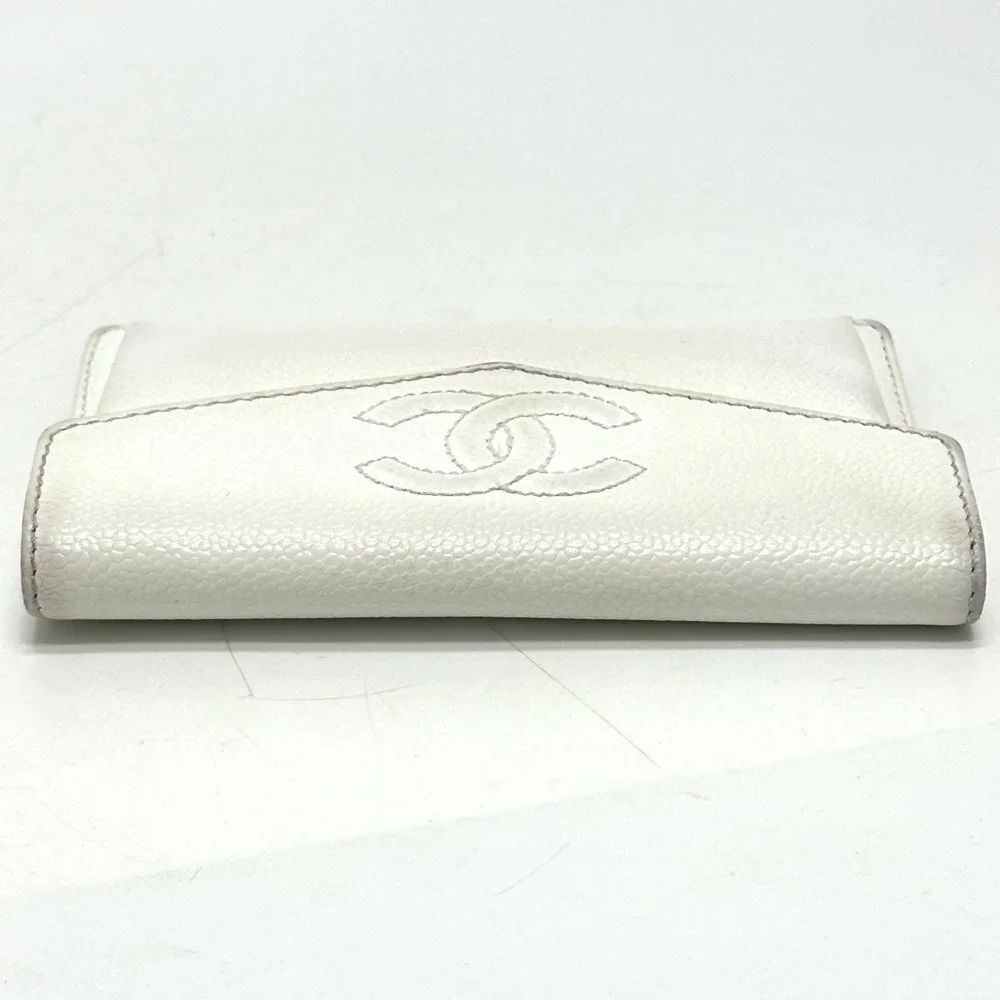 CHANEL Authentic White Caviar Leather Logo Wallet